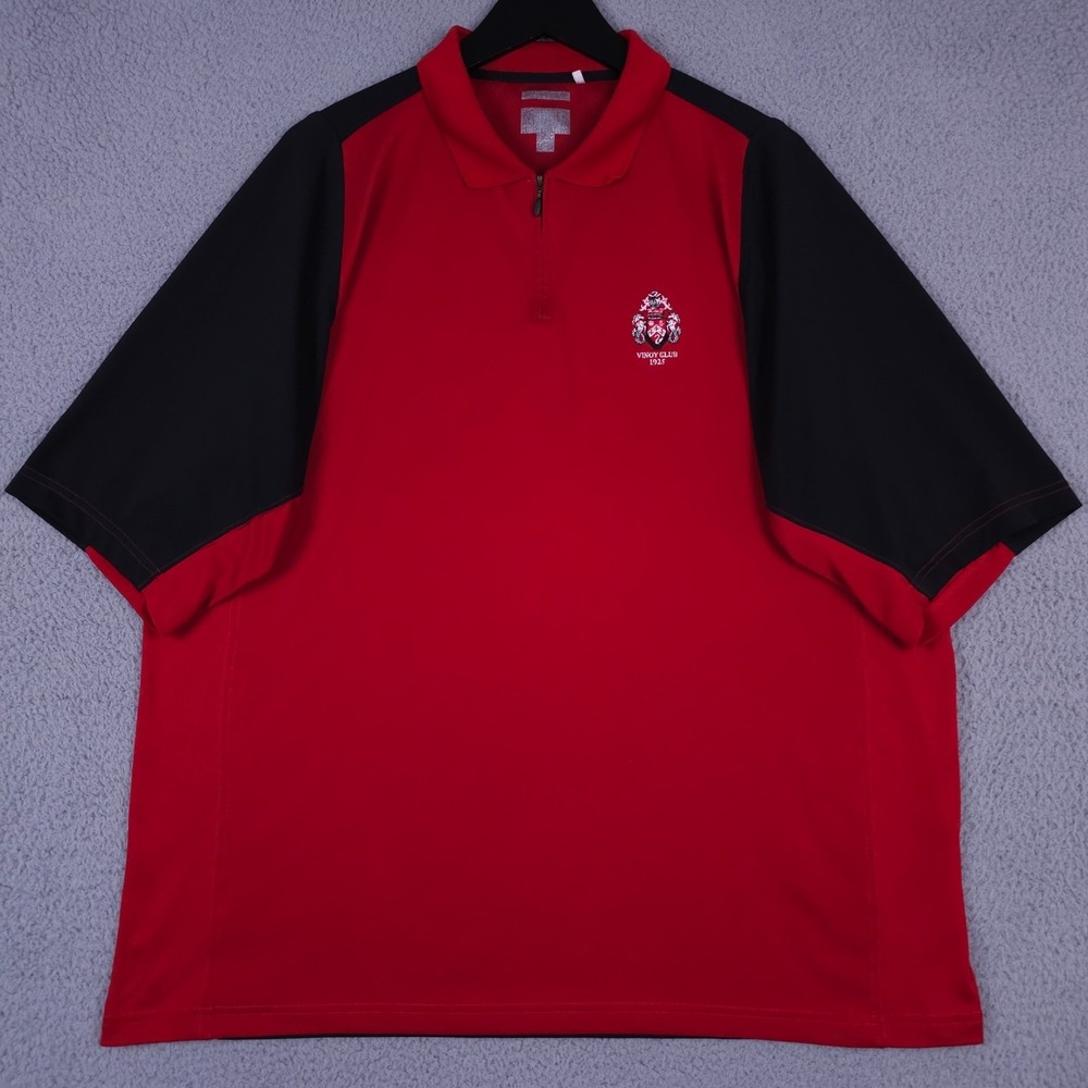 Vintage Adidas Polo Shirt Mens 2XL Red Black 1/4 Zip Climacool Vinoy Club Golf